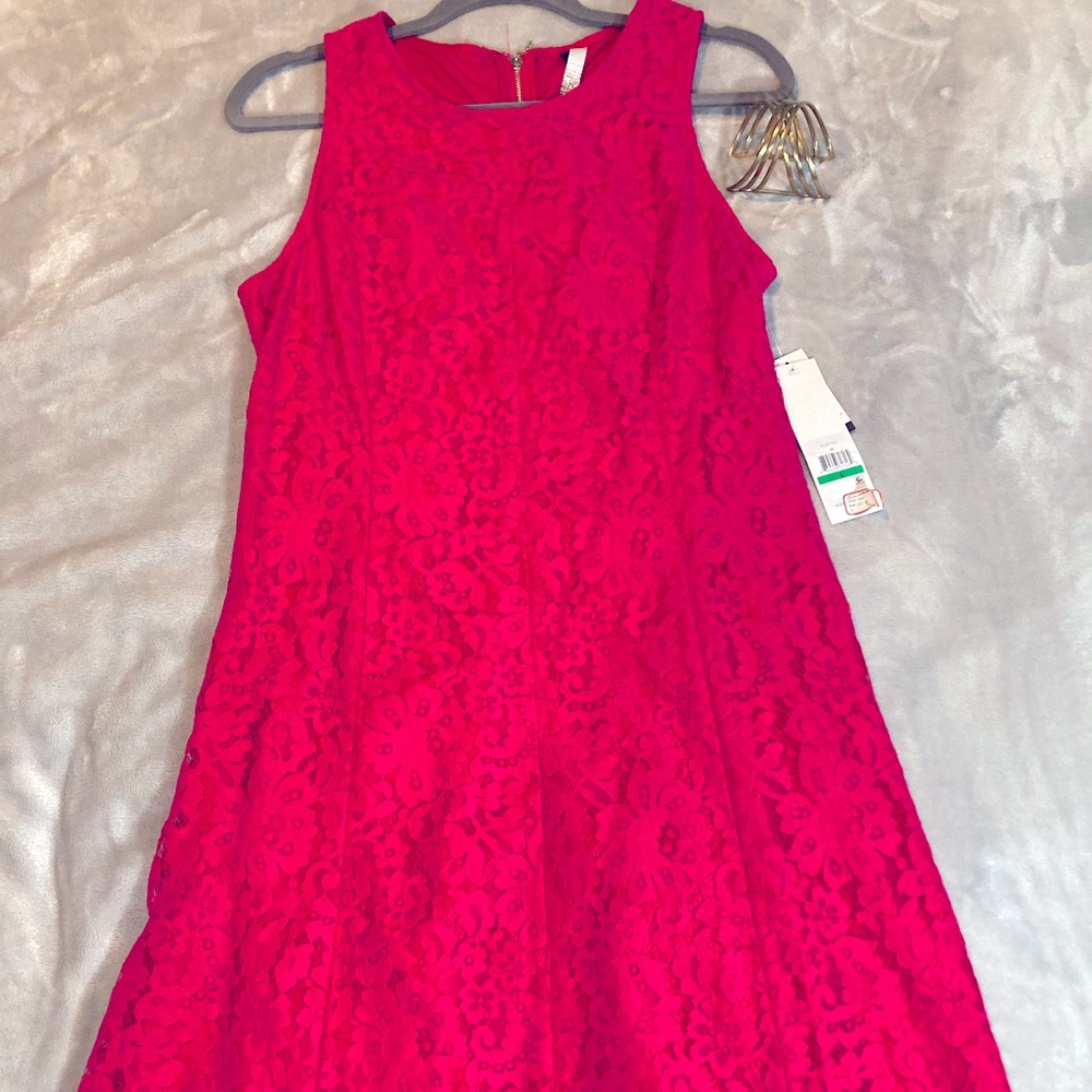 Kensie Hot Pink Lace Dress NWT L
